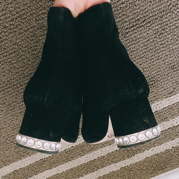 SUDED LEATHER MIUMIU BOOTS, WITH CRYSTAL - Picture 5 of 8